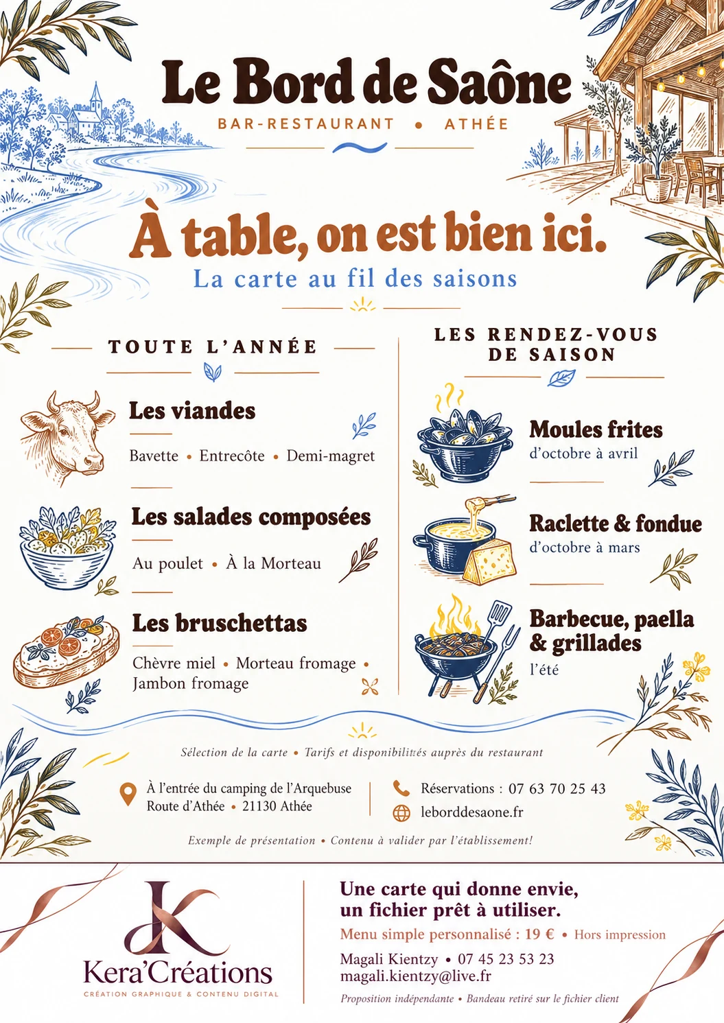 Proposition de menu illustré pour Le Bord de Saône