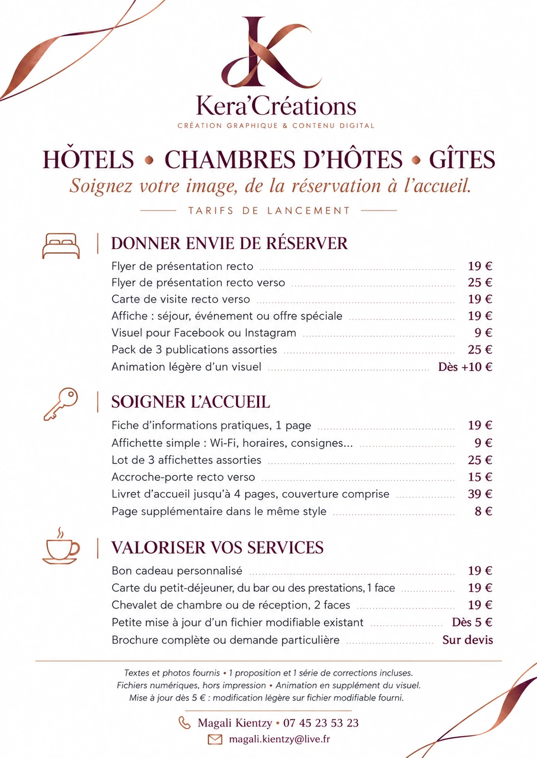 Fiche des tarifs Hôtellerie & hébergements