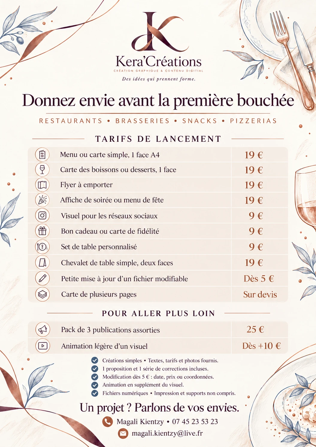 Fiche des tarifs Restauration